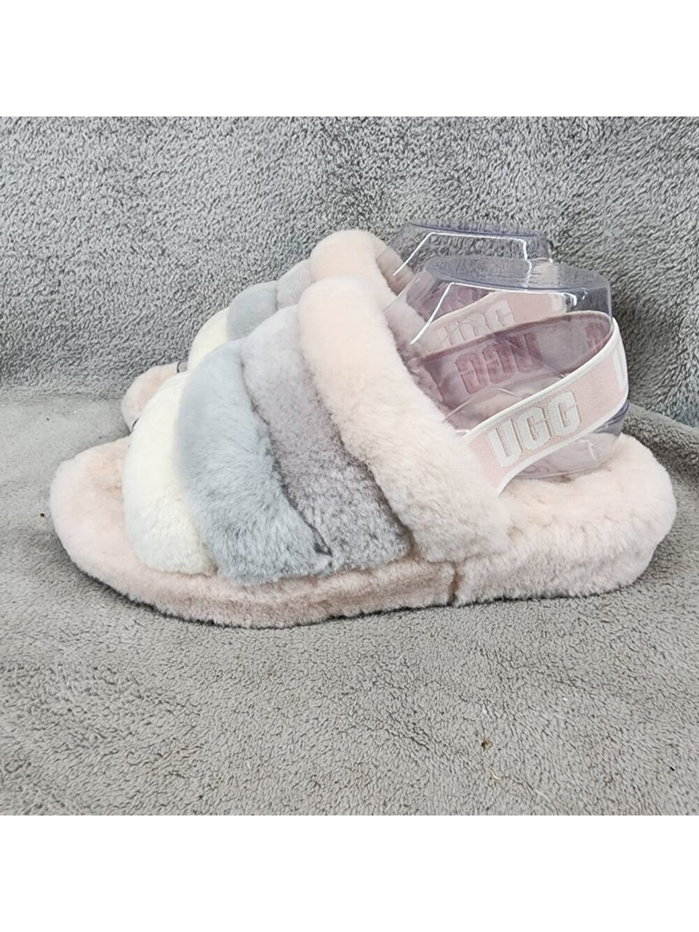 UGG Shoes Womens Size 8 Fluff Yeah Pink & Gray Slip On Slippers *Read*